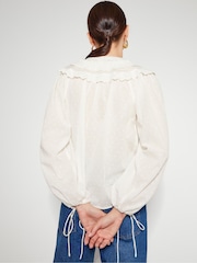Monsoon Natural Nyla Scallop Lace 100% Cotton Blouse - Image 3 of 5