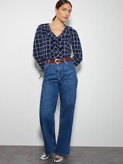 Monsoon Blue Frankie Check Print Ruffle Blouse - Image 2 of 5