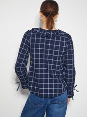 Monsoon Blue Frankie Check Print Ruffle Blouse - Image 3 of 5