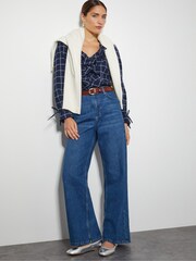 Monsoon Blue Frankie Check Print Ruffle Blouse - Image 5 of 5