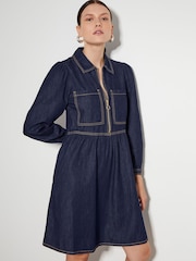 Monsoon Blue Adeena Denim Mini 100% Cotton Shirt Dress - Image 4 of 5