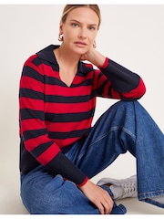 Rot - Monsoon – Shay – gestreifter Pullover mit Kragen - Bild 1 von 5