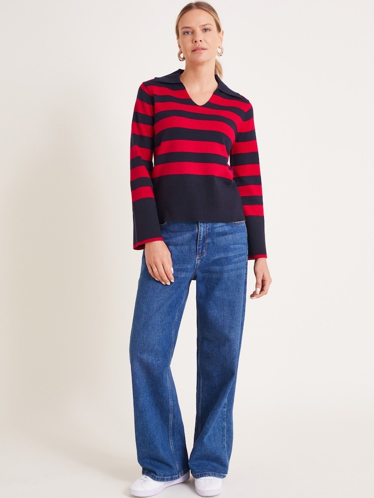 Rot - Monsoon – Shay – gestreifter Pullover mit Kragen - Bild 5 von 5