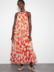 Monsoon Orange Shelly Sleeveless 100% Cotton Printed Maxi Dress - Image 1 of 6