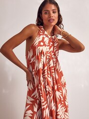 Monsoon Orange Shelly Sleeveless 100% Cotton Printed Maxi Dress - Image 2 of 6