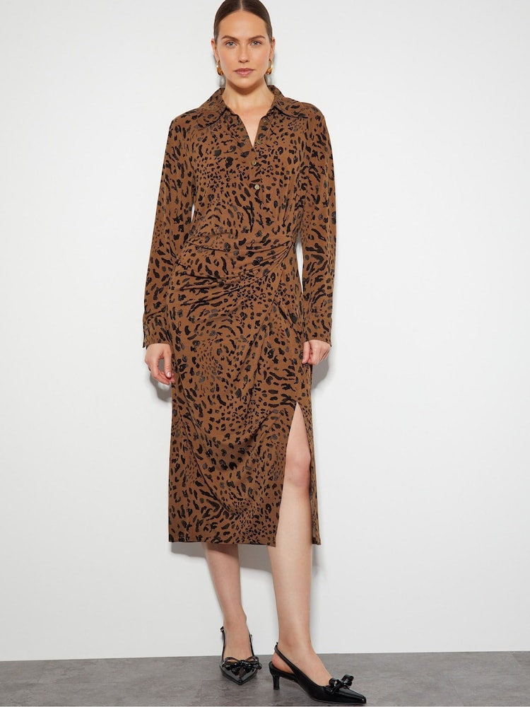 Monsoon Brown Aubrey Jersey Leopard Print Dress - Image 1 of 5