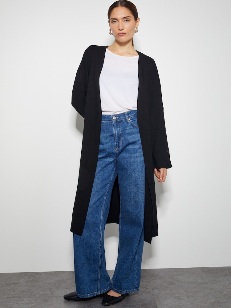 Monsoon Black Bo Button Detail Longline Cardigan - Image 1 of 4