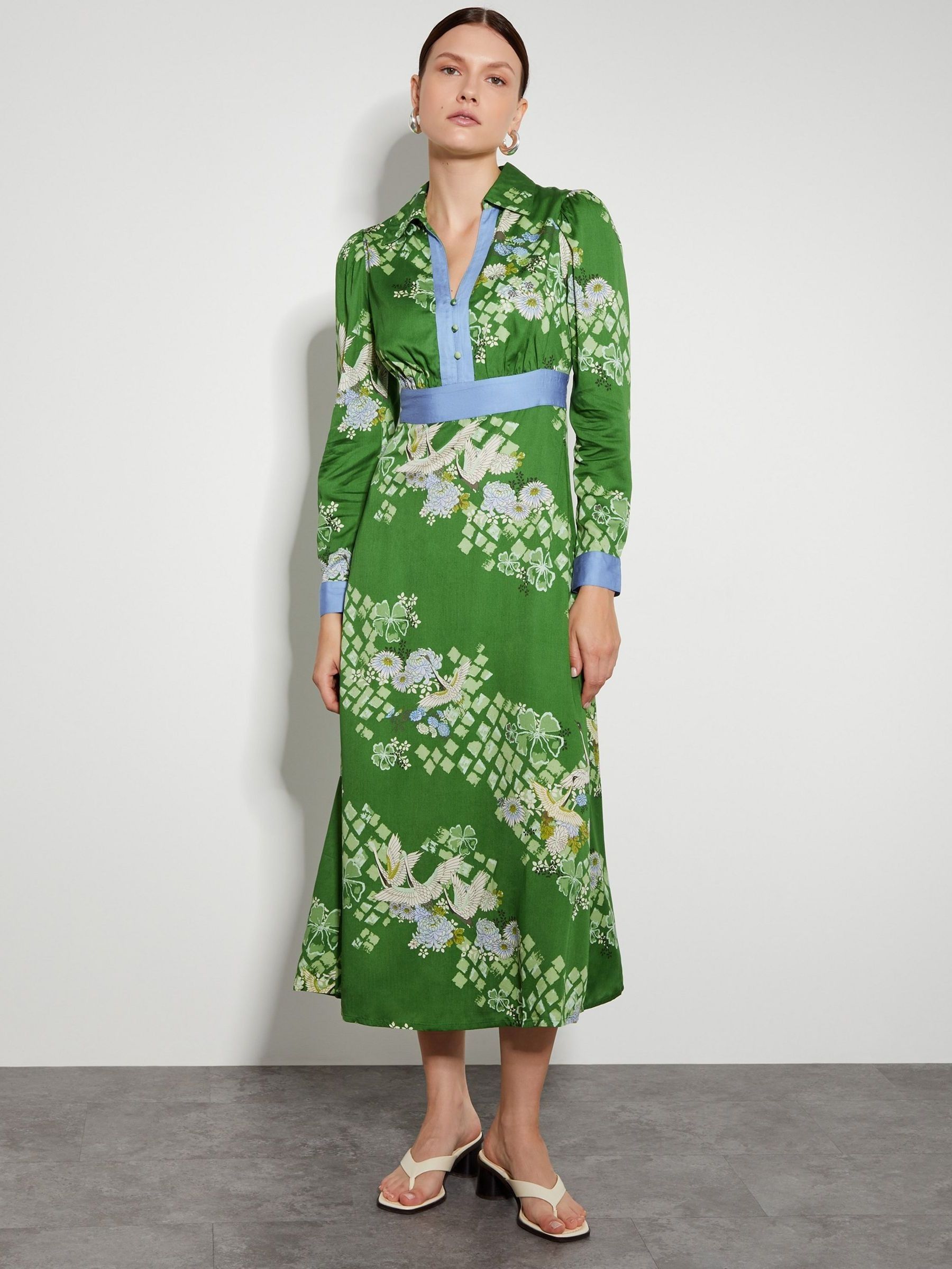 Buy Monsoon Green Jennifer Long Sleeve Floral Print Midi Dress from Next Hong Kong