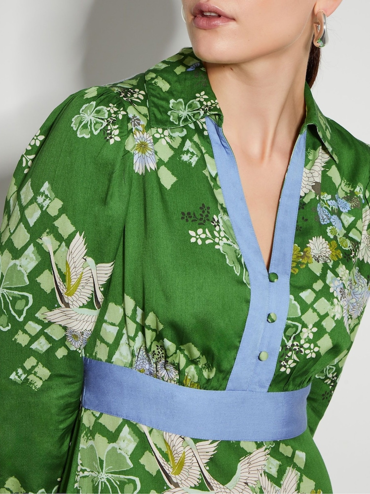 Monsoon Green Jennifer Long Sleeve Floral Print Midi Dress - Image 4 of 4 Monsoon Green Jennifer Long Sleeve Floral Print Midi Dress - Image 4 of 4