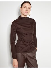Monsoon Brown Dayna Long Sleeve Drape Jersey Top - Image 1 of 6