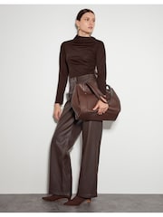 Monsoon Brown Dayna Long Sleeve Drape Jersey Top - Image 2 of 6