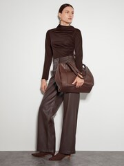 Monsoon Brown Dayna Long Sleeve Drape Jersey Top - Image 3 of 6