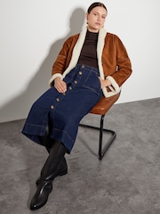 Monsoon Brown Dayna Long Sleeve Drape Jersey Top - Image 5 of 6