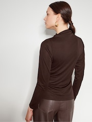 Monsoon Brown Dayna Long Sleeve Drape Jersey Top - Image 6 of 6