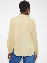 Monsoon Gold Pree Sparkle Plisse Pussybow Blouse - Image 3 of 5