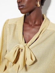 Monsoon Gold Pree Sparkle Plisse Pussybow Blouse - Image 4 of 5