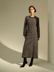 Monsoon Blue Shaw Stripe Midi Jumper Dress - Image 1 of 7