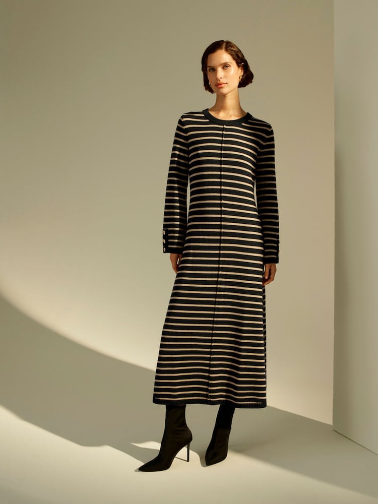 Monsoon Blue Shaw Stripe Midi Jumper Dress - Image 1 of 7