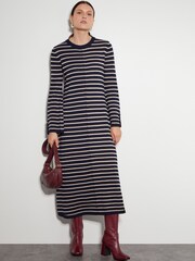 Monsoon Blue Shaw Stripe Midi Jumper Dress - Image 3 of 7