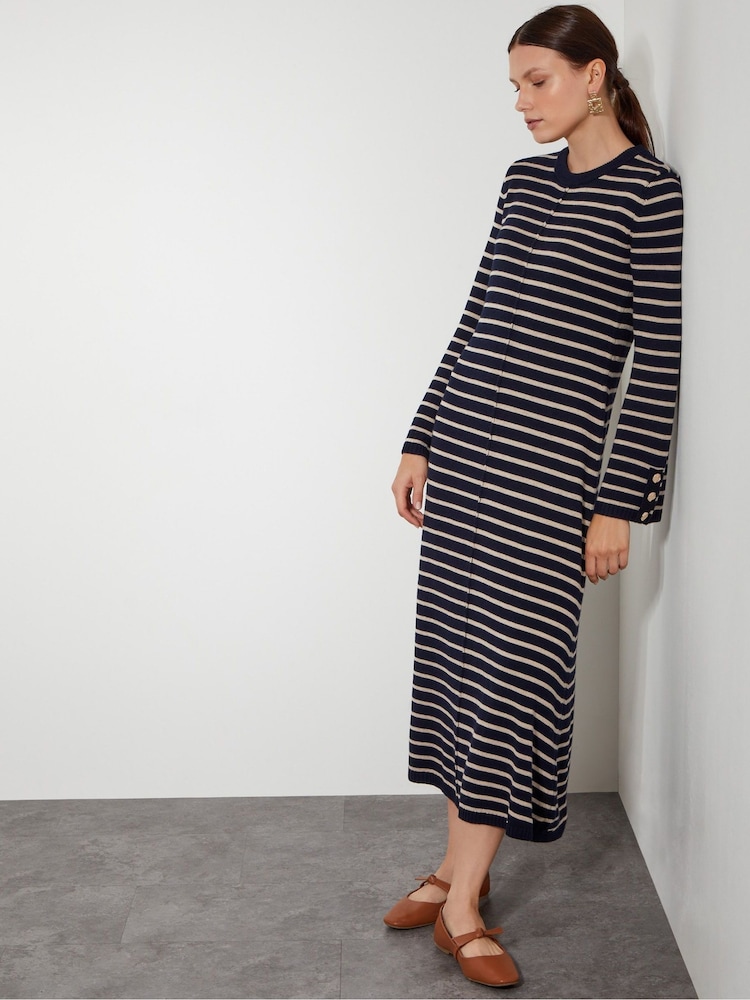Monsoon Blue Shaw Stripe Midi Jumper Dress - Image 7 of 7