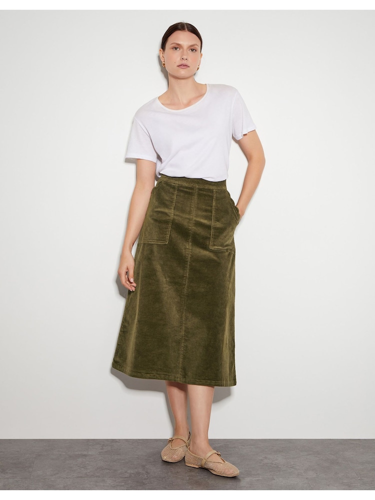 Monsoon Green Malika Cord Midi Skirt - Image 1 of 9