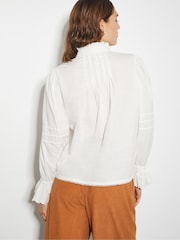 Monsoon White Rose Long Sleeve 100% Cotton Frill Pleat Shirt - Image 3 of 5