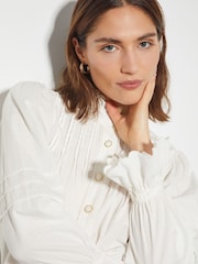 Monsoon White Rose Long Sleeve 100% Cotton Frill Pleat Shirt - Image 4 of 5