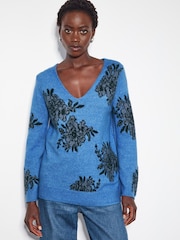 Monsoon Jess V-Neck Floral Jacquard Jumper - Bild 1 von 5
