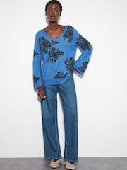 Monsoon Jess V-Neck Floral Jacquard Jumper - Bild 4 von 5