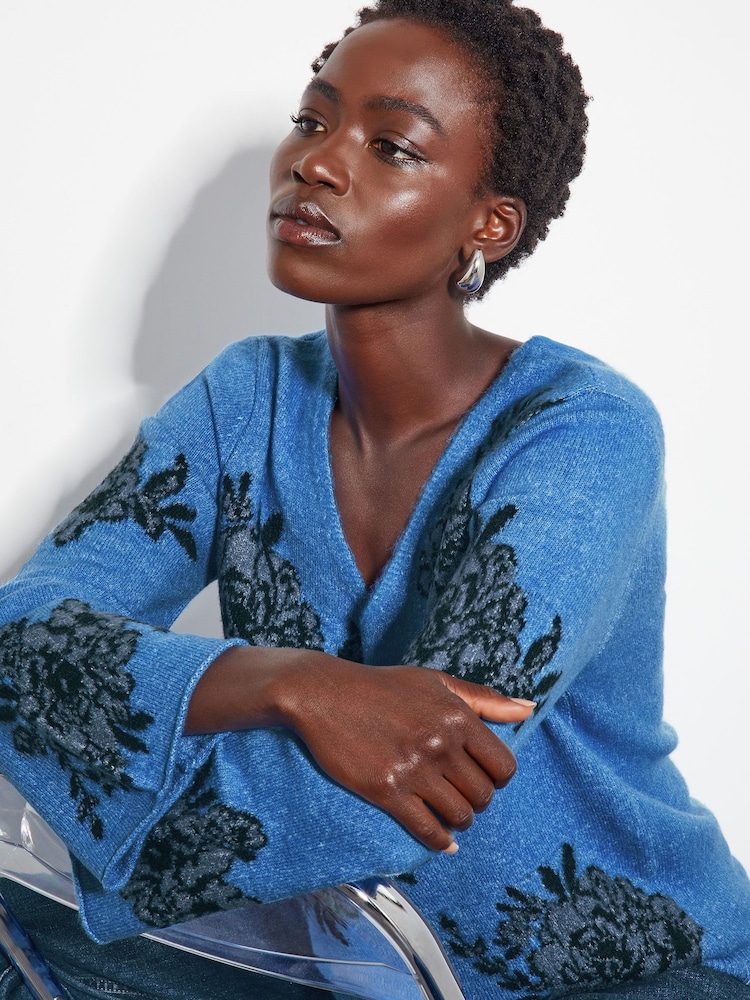 Monsoon Jess V-Neck Floral Jacquard Jumper - Bild 5 von 5