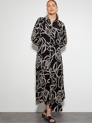 Monsoon Black Mary Floral Midi Shirt Dress - Image 1 of 5