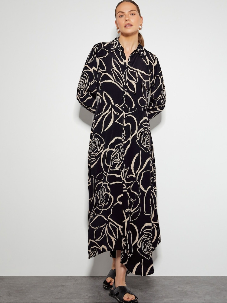Monsoon Black Mary Floral Midi Shirt Dress - Image 1 of 5