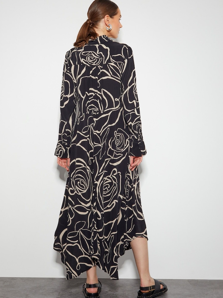 Monsoon Black Mary Floral Midi Shirt Dress - Image 3 of 5