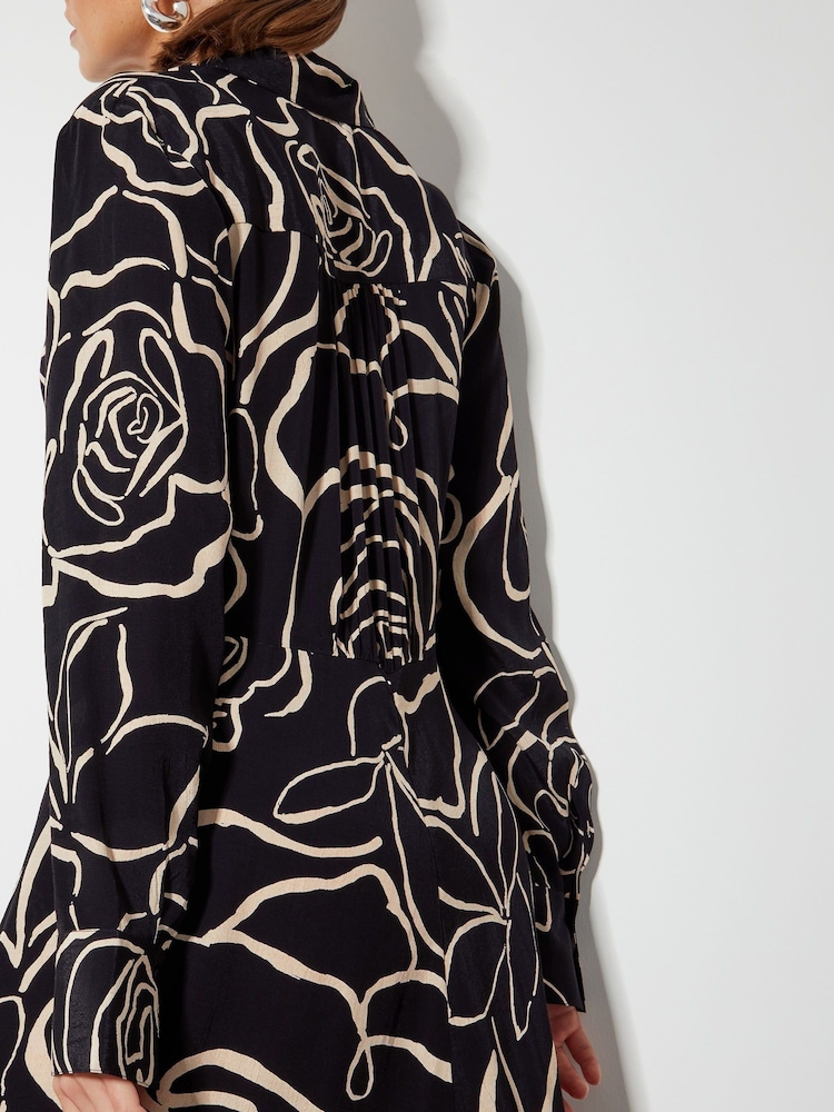 Monsoon Black Mary Floral Midi Shirt Dress - Image 4 of 5