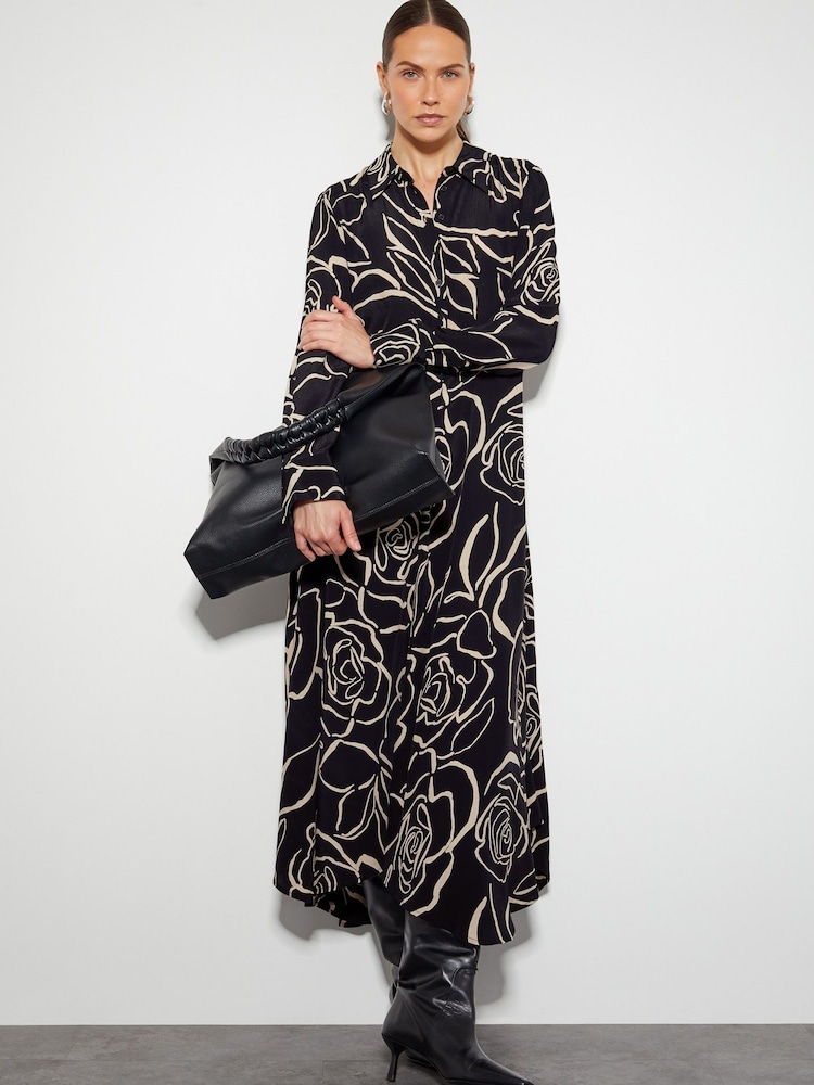 Monsoon Black Mary Floral Midi Shirt Dress - Image 5 of 5