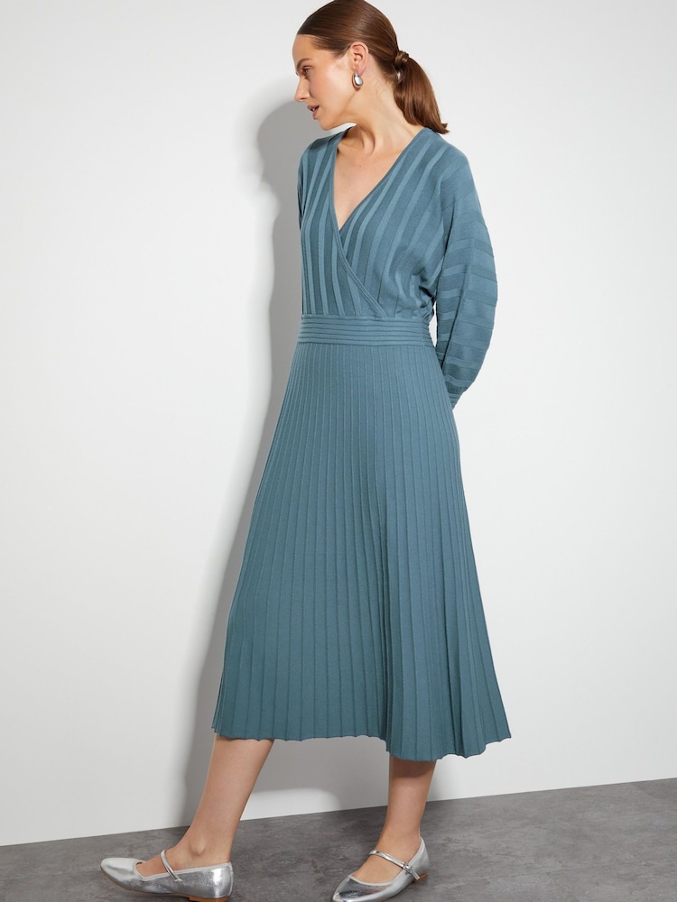 Monsoon Blue Wynn Knit Wrap Midi Dress - Image 1 of 5