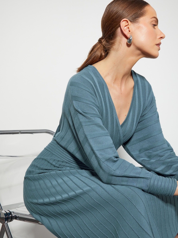 Monsoon Blue Wynn Knit Wrap Midi Dress - Image 2 of 5