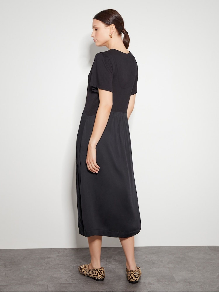 Monsoon Black Wren Lacy Jersey Mix Midi Dress - Image 2 of 6