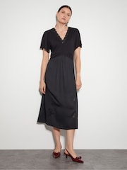 Monsoon Black Wren Lacy Jersey Mix Midi Dress - Image 3 of 6