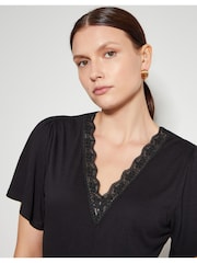Monsoon Black Wren Lacy Jersey Mix Midi Dress - Image 4 of 6