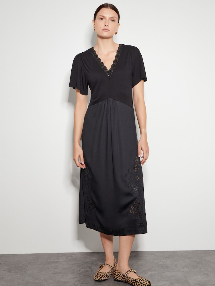Monsoon Black Wren Lacy Jersey Mix Midi Dress - Image 6 of 6