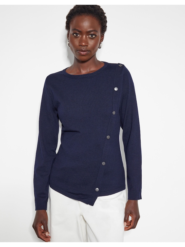 Monsoon Blue Blythe Asymmetrical Button Jumper - Image 1 of 6