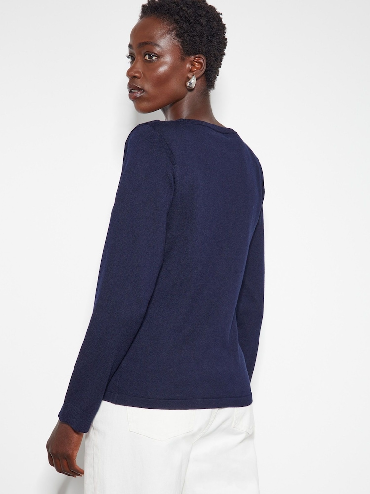 Monsoon Blue Blythe Asymmetrical Button Jumper - Image 2 of 6