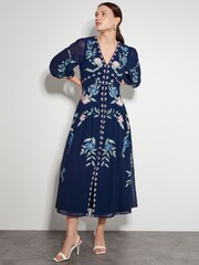Monsoon Blue Delilah Embroidered Midi Dress - Image 1 of 4