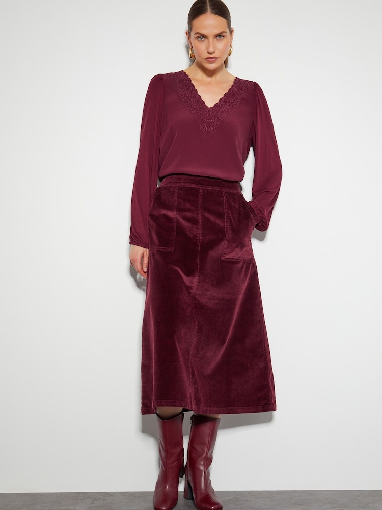 Monsoon Red Malika Cord Midi Skirt - Image 1 of 5 Monsoon Red Malika Cord Midi Skirt - Image 1 of 5