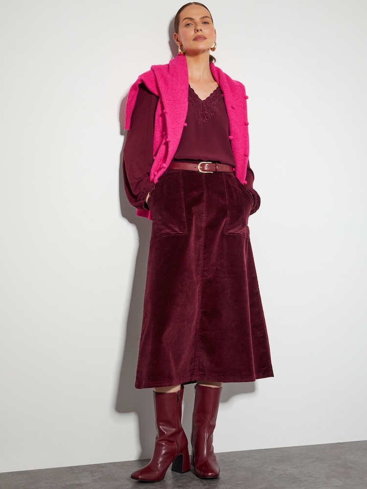 Monsoon Red Malika Cord Midi Skirt - Image 5 of 5