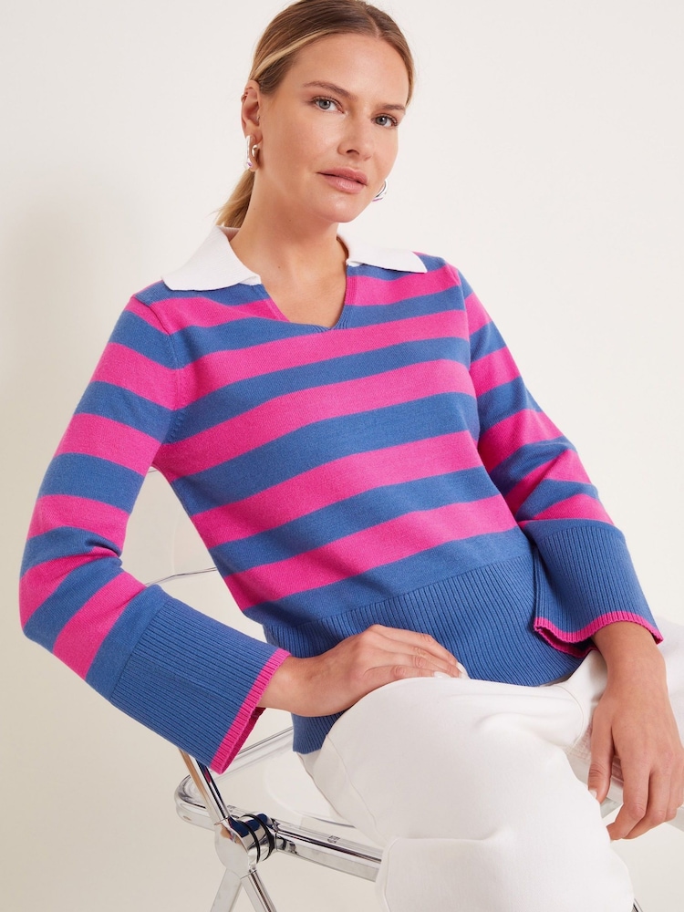 Pink - Monsoon – Shay – gestreifter Pullover mit Kragen - Bild 1 von 5