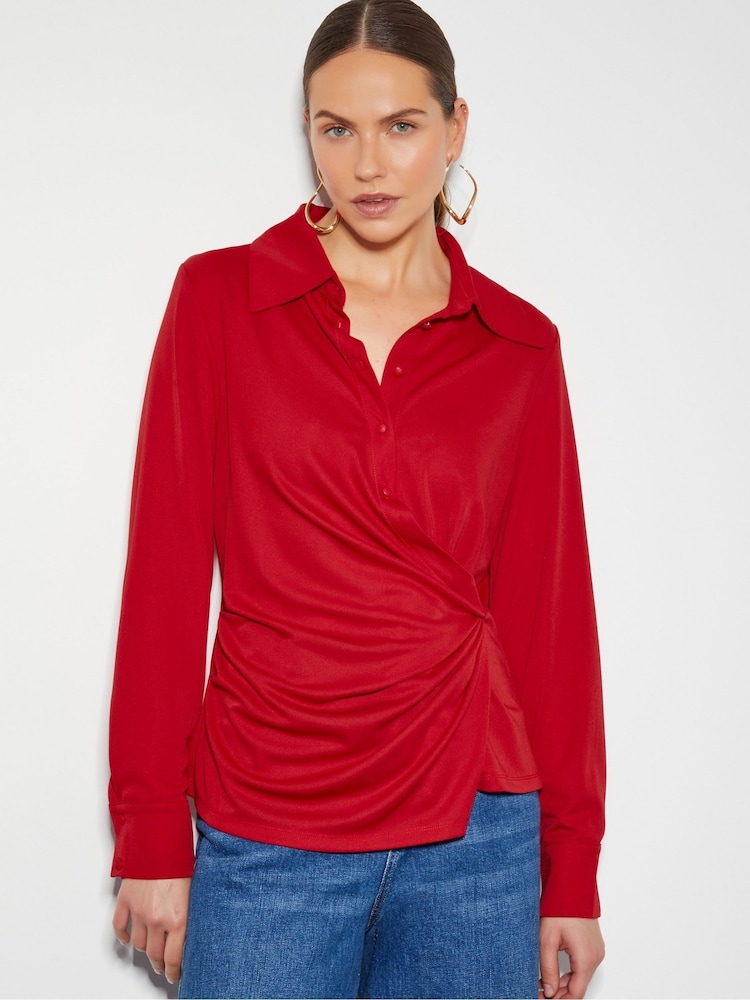 Monsoon Red Dalia Drape Jersey Shirt - Image 1 of 5