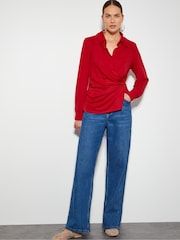 Monsoon Red Dalia Drape Jersey Shirt - Image 2 of 5