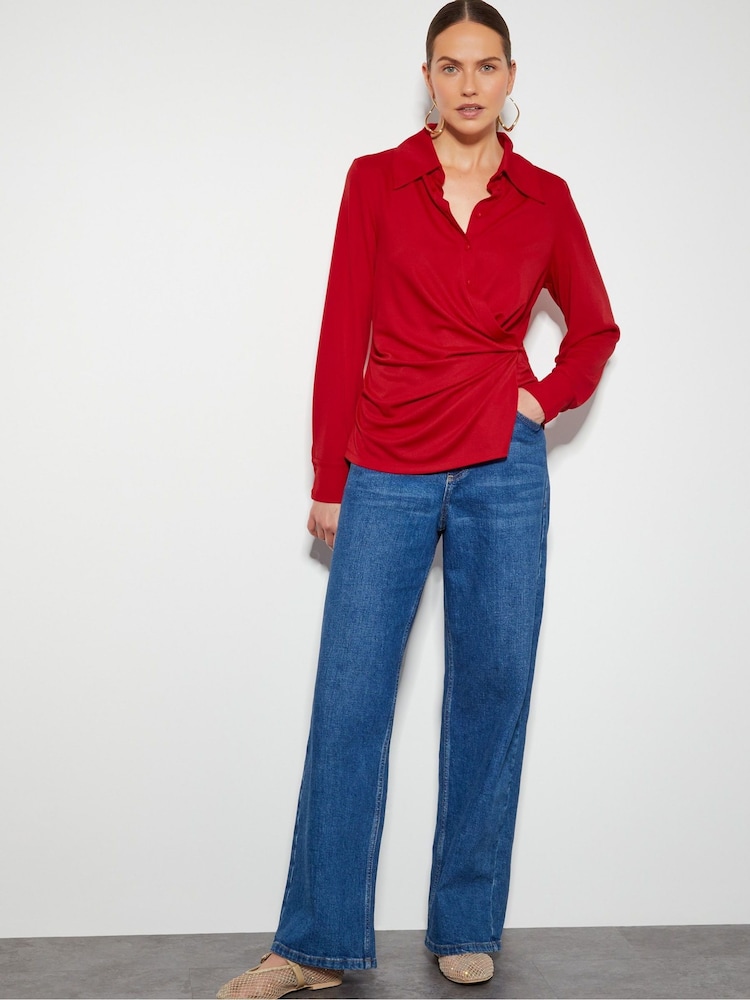 Monsoon Red Dalia Drape Jersey Shirt - Image 2 of 5